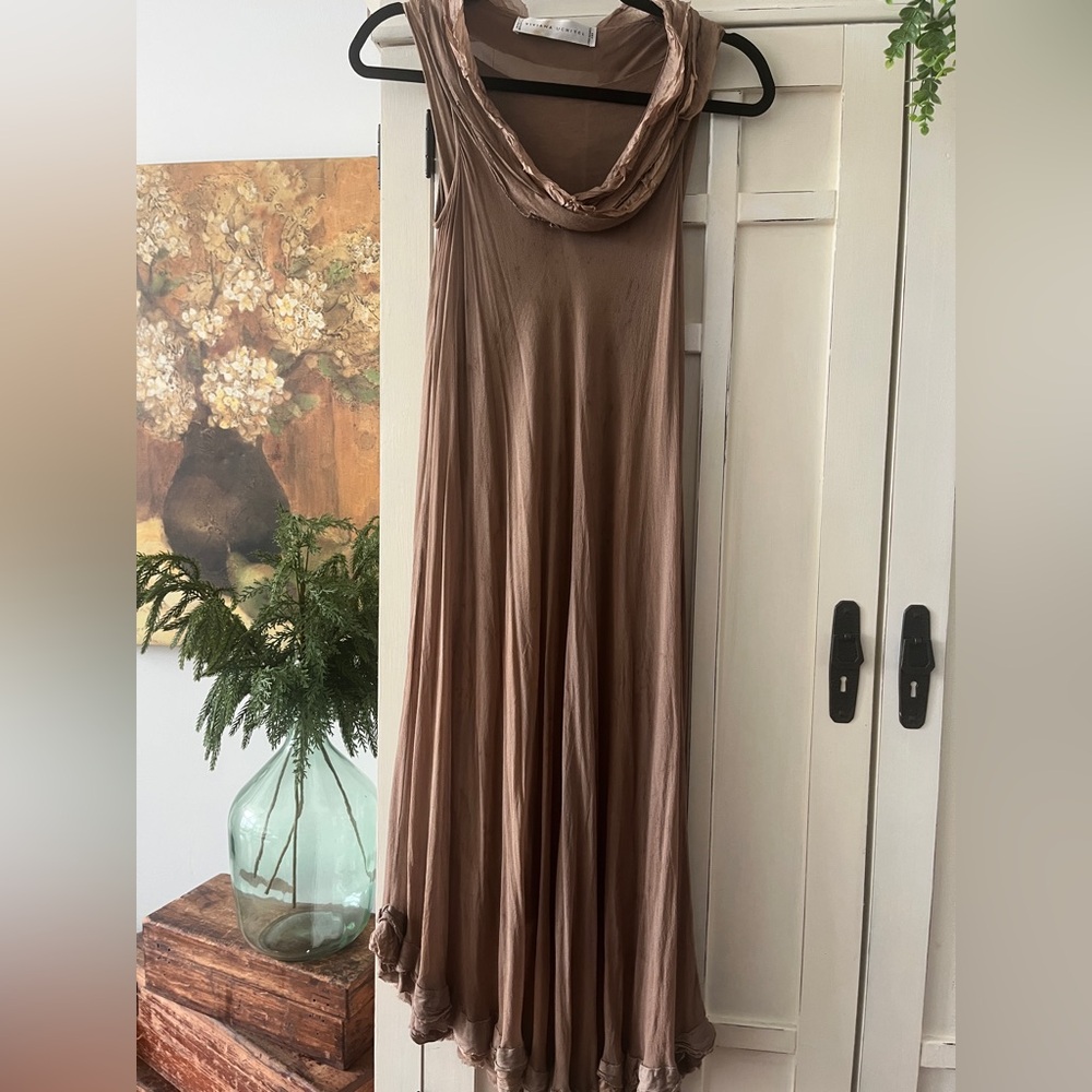 VIVIANA UCHITEL SILK DRESS TONAL TYE DYE SCRUNCHED RUFFLE NECKLINE SIZE 1